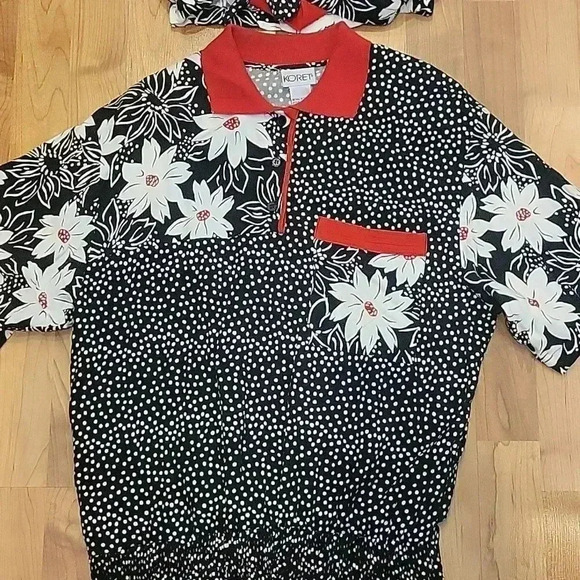 Koret Blouse Boho Floral Polka Dot 2-PC Coordinating Set Vintage 90s Red… - Picture 4 of 9